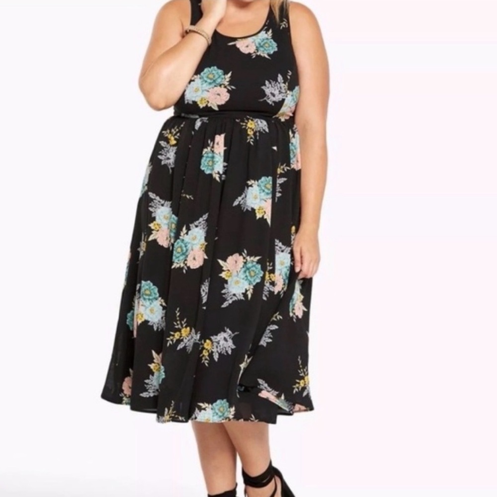 Torrid Black Floral Sleeveless Midi Dress Size 14